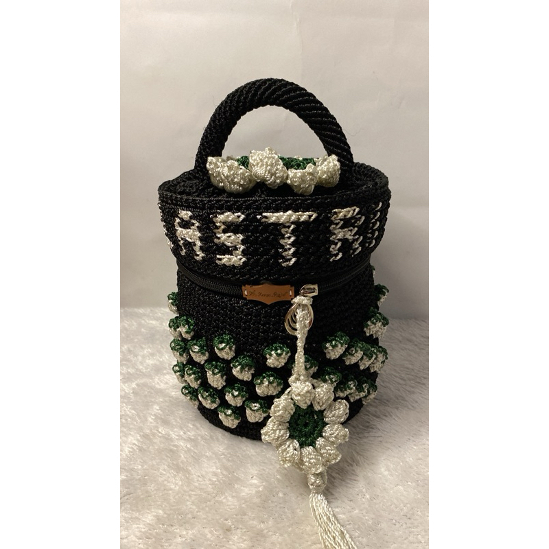 tenong rajut/ t4 beras melayat + nama+ motif strabery