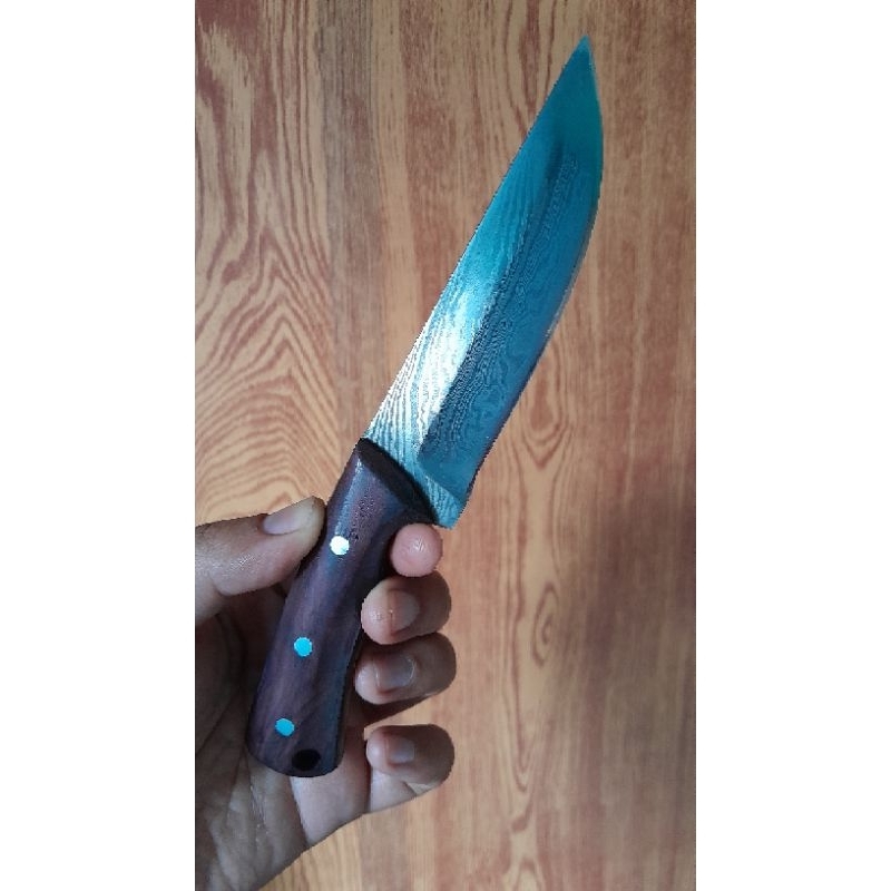 Pisau Bushcraft Survival Outdoor Camping Baja Damascus Unik Antik Fulltang