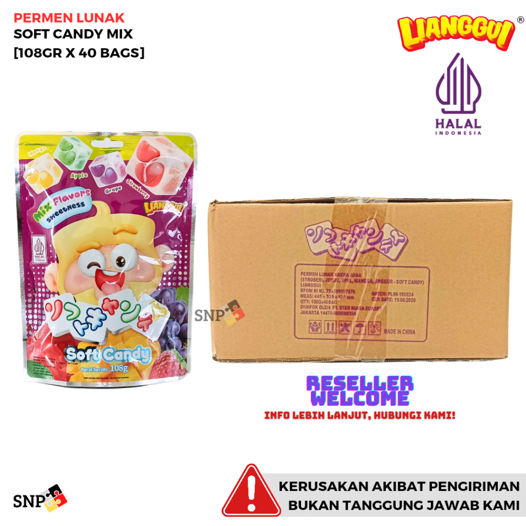 

LIANGGUI PERMEN LUNAK SOFT CANDY MIX 108 GRAM [1 DUS, ISI 40 BAGS]