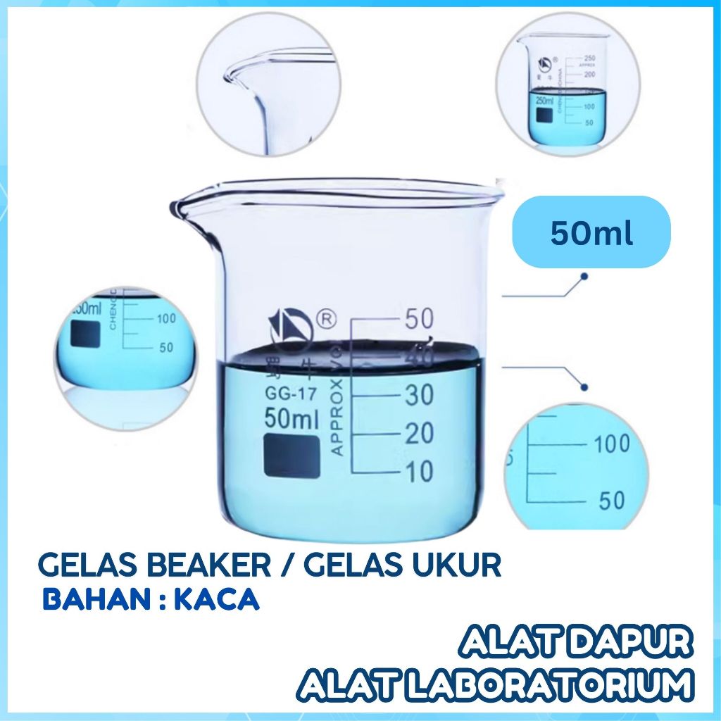 GELAS BEAKER KACA / GELAS UKUR / GELAS TAKAR / GELAS KACA / GELAS KIMIA ( LOW ) 50 ml