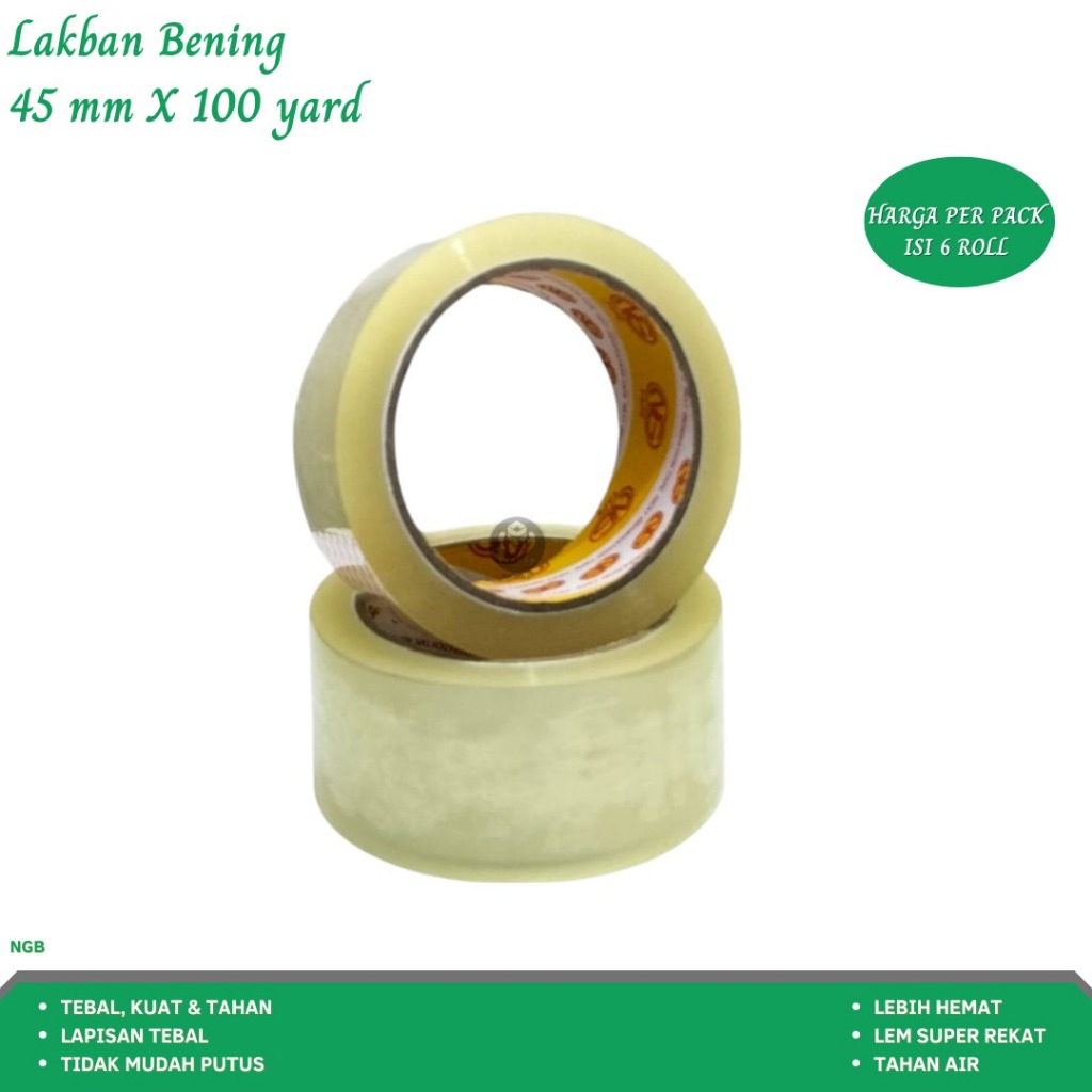 

Lakban Bening Paket 6 Roll Lakban Coklat 45 x 100 Yard (Isi 6 Pcs-NGB)