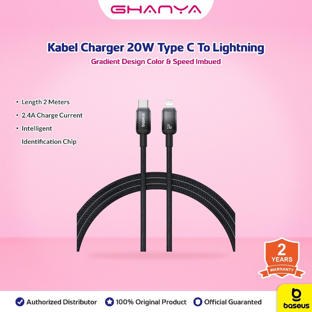 Baseus Kabel Data Discolor Series Type C to Lightning 2.4A Fast Charging 2 Meter