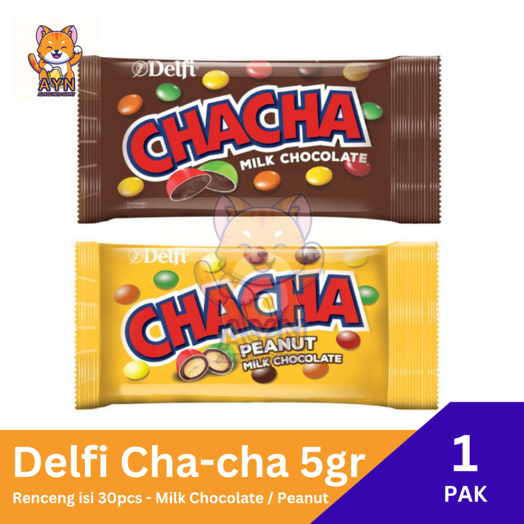 

Delfi Cha Cha Milk Chocolate / Peanut 5 gr isi 30 pcs / 3 renceng