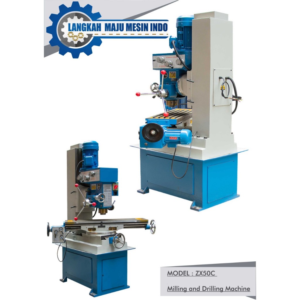 Mesin Milling Drilling Bor Frais Vertical Swivel Meja Berputar ZX50C