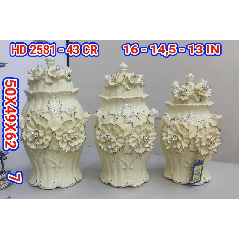 Toples set capodimonte 3 pcs jumbo /hiasan toples bunga timbul