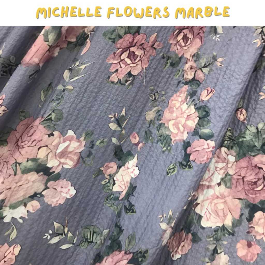 Kain Motif Bunga Vintage Besar Bahan Marble Meteran