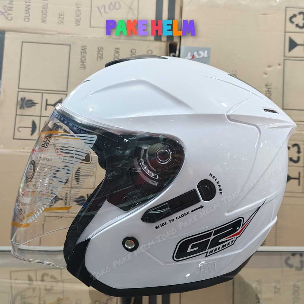HELM G2 OPTIMAX WHITE HALF FACE DOUBLE VISOR MURAH