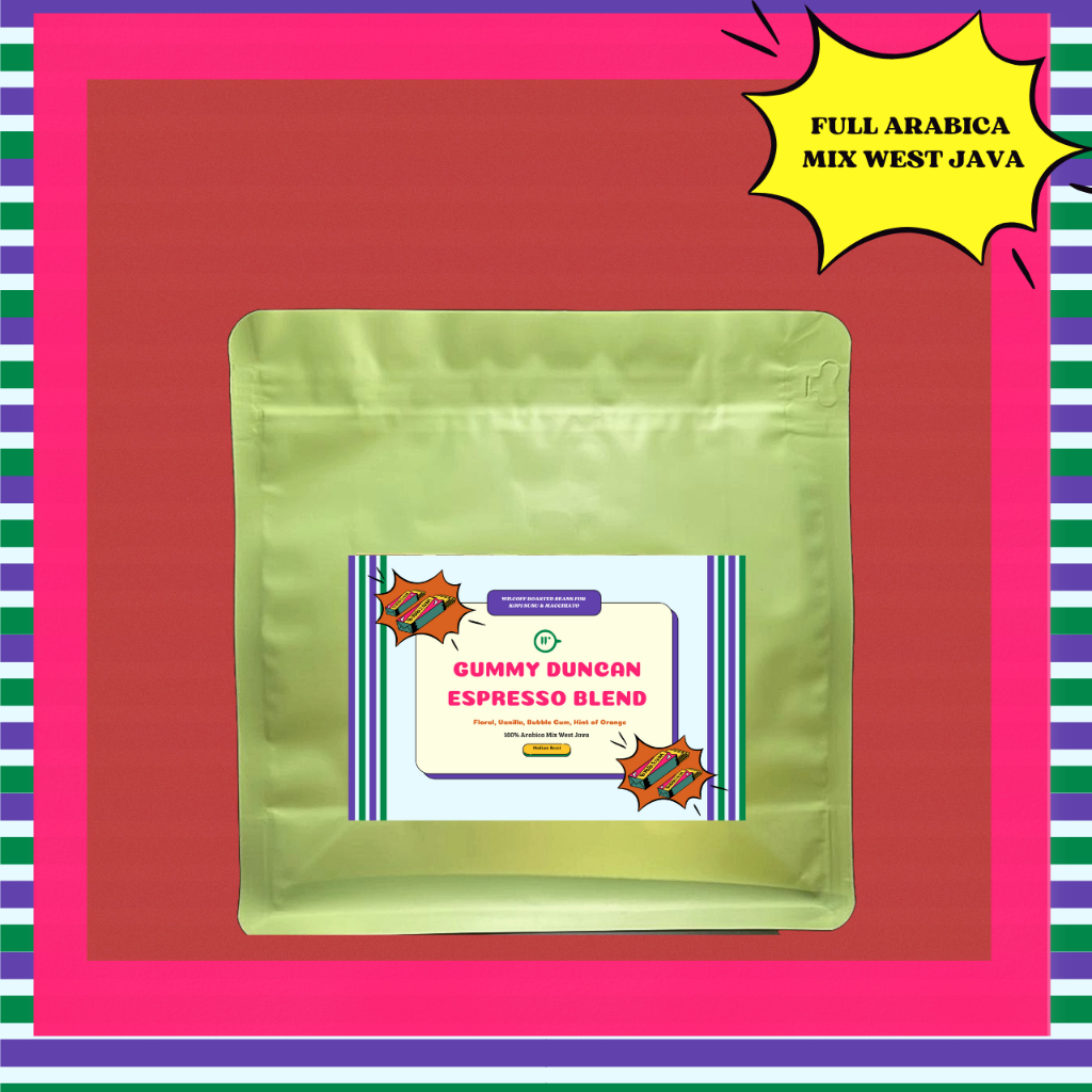 

Kopi Arabika GUMMY DUNCAN ESPRESSO BLEND Biji Bubuk Arabica Roasted Coffee Beans by Wilcoff 500 gr