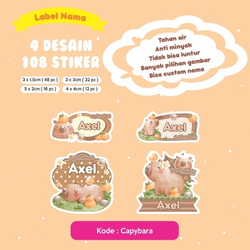 

sticker nama anak anti air anti minyak isi 108pc new design storyandmemory