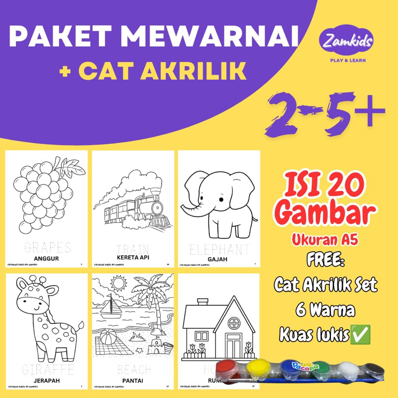 MAINAN EDUKASI BUKU GAMBAR BELAJAR MEWARNAI MELUKIS CAT AKRILIK ANAK BALITA PAUD TK