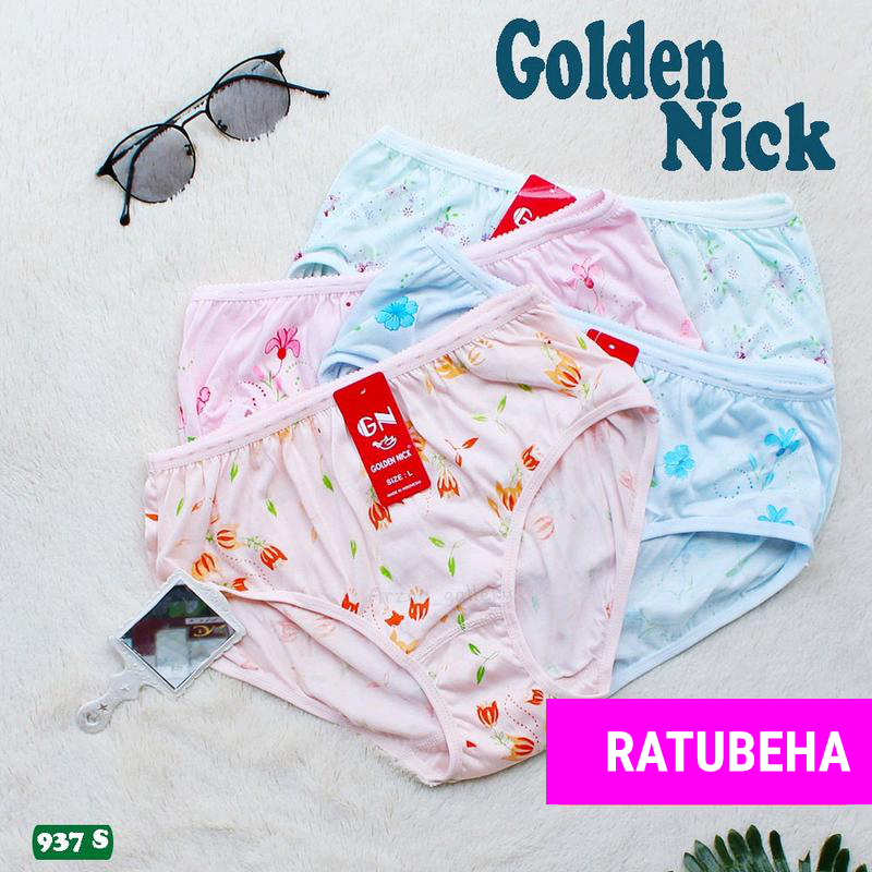 3 pcs CD Wanita Golden Nick Motif Bunga  Celana Dalam Wanita Jumbo 3L