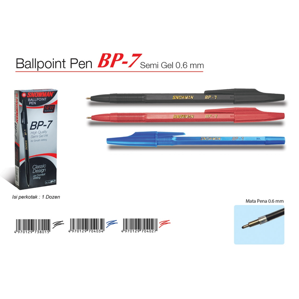 

Snowman Pulpen BP-7 Nedle Point Black (Per Lusin)