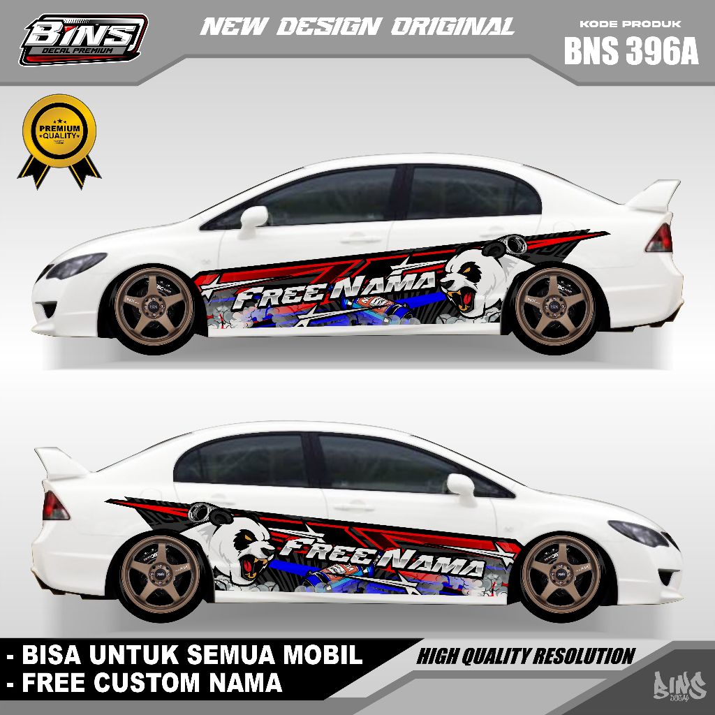 BNS 396-STIKER DECAL MOBIL SEDAN CIVIC AGYA CALYA AYLA SIGRA GERATIS CUSTOM NAMA