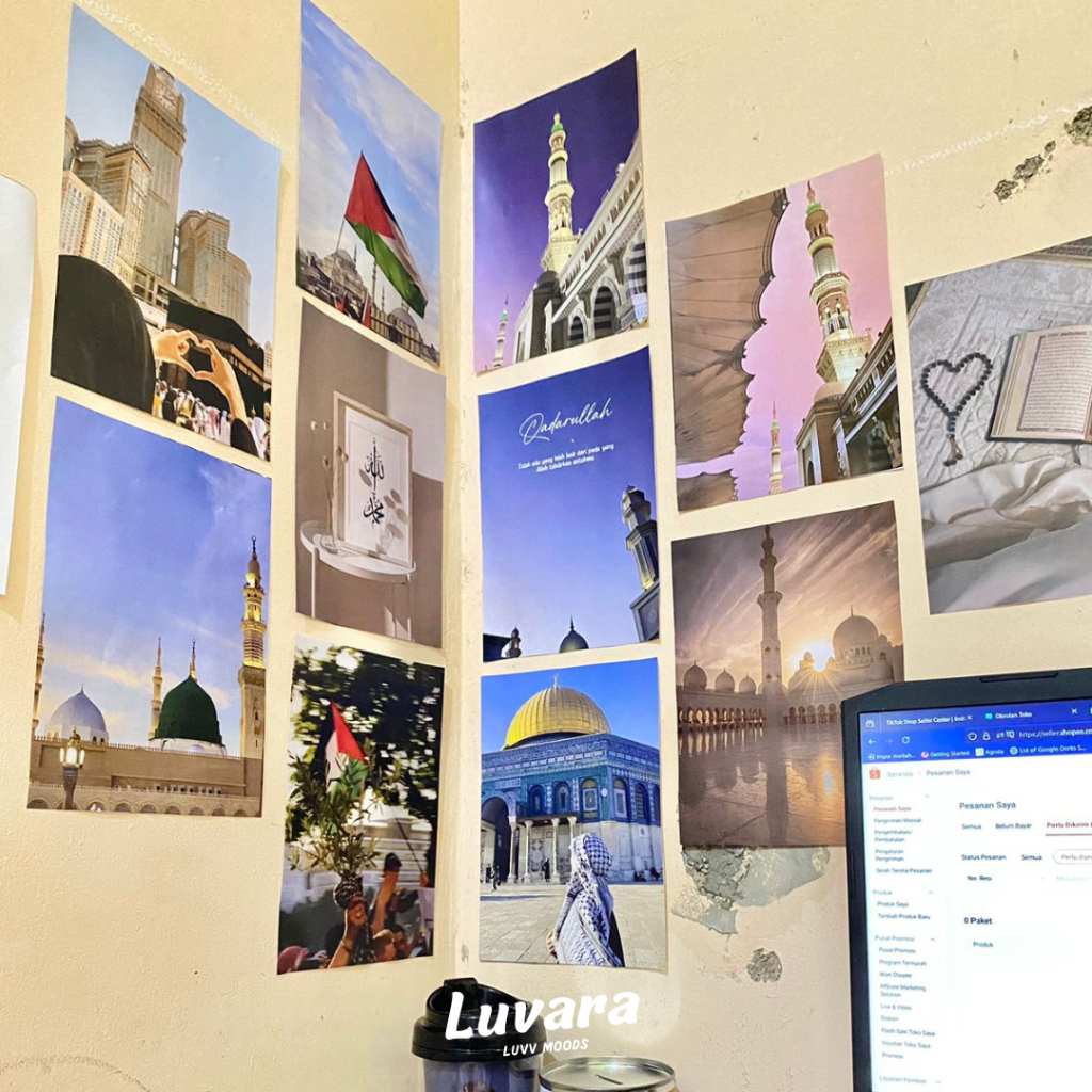 Poster Dinding ISI 12 Gambar Tema Islami Quotes Kakbah Muslim Estetik Poster Dinding