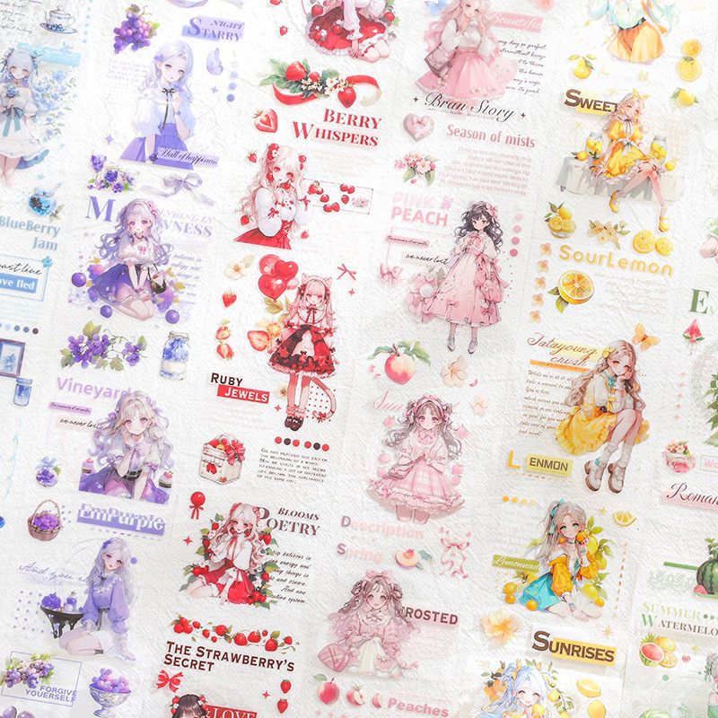 

(5C) washi tape selotip transparan perempuan cute lucu cantik anime cartoon kartun girl buah fruit