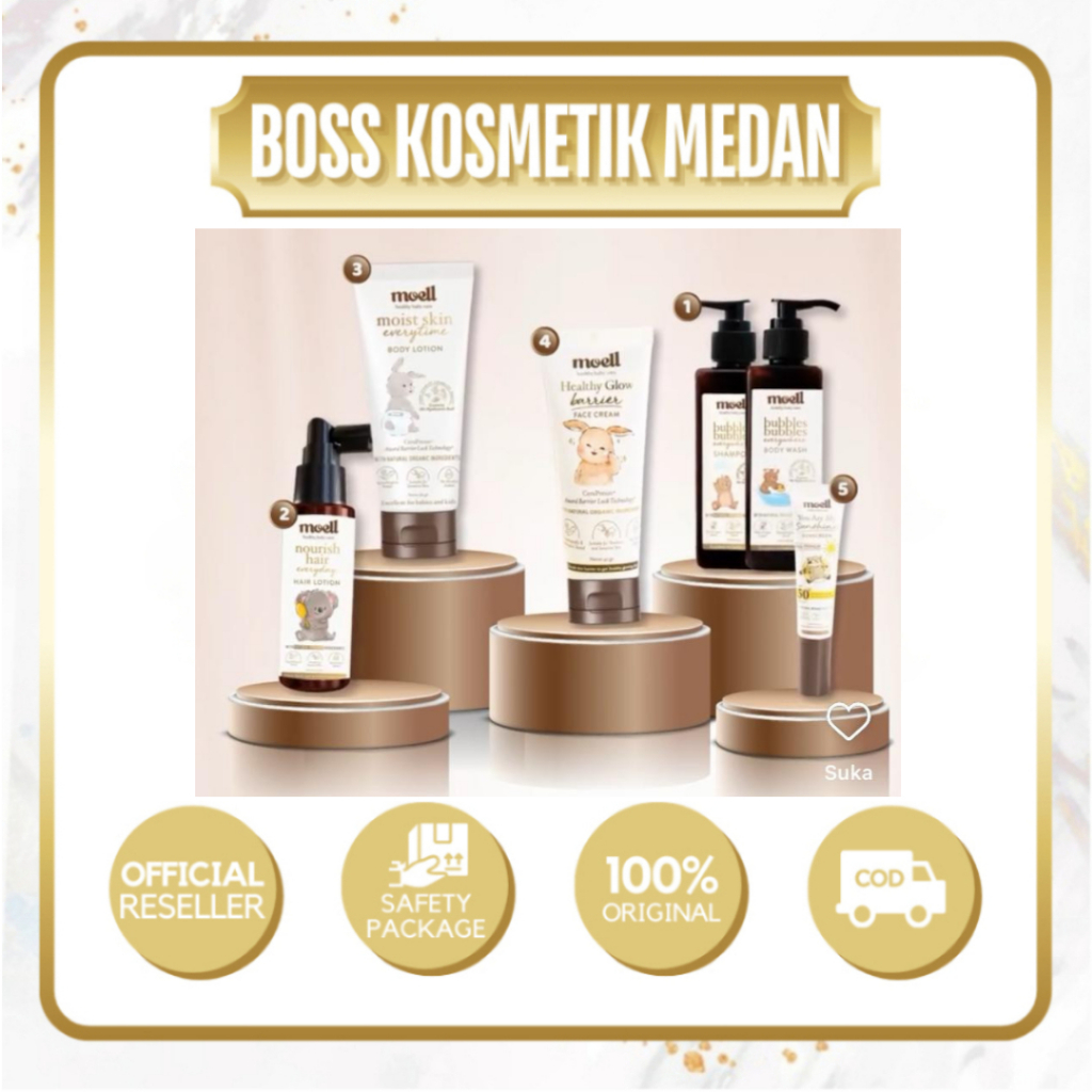 Moell Skincare Routine Baby (Body Wash, Shampoo, Hair Lotion, Face Cream, Sunscreen, Body Lotion, Ba
