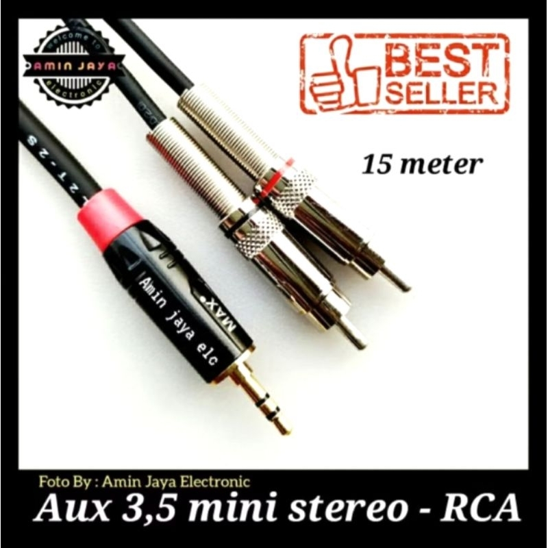 Kabel aux 3,5 to dual rca / kabel aux to rca 15 sampal 40 meter