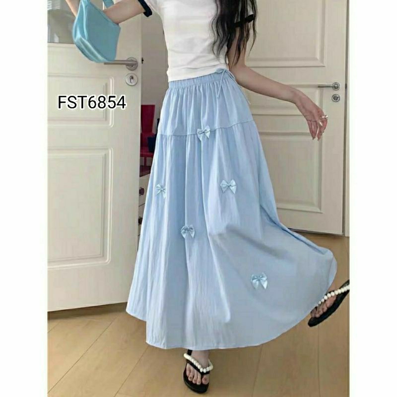 Bonbon Ribbon Long Flare Skirt FST6854