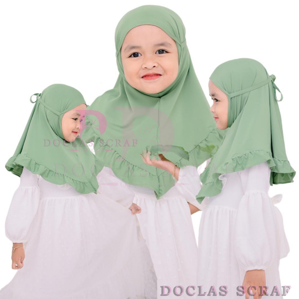 Bergo Maryam Renda Anak Ruffle // Rempel Tali Jersey 0 - 3 Tahun // Hijab Instan