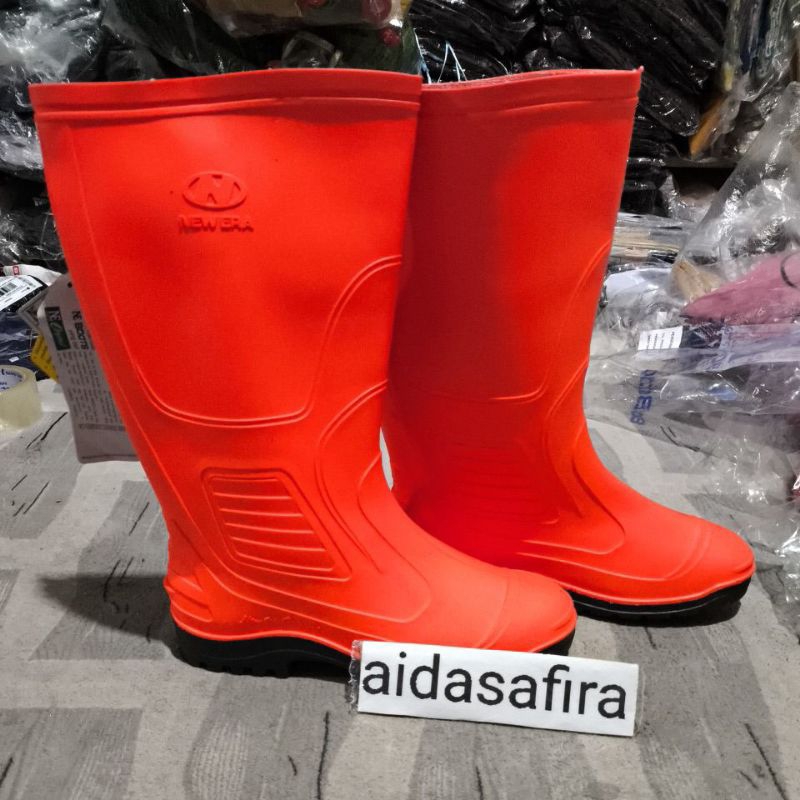 SEPATU BOOTS NEW ERA OREN APD KONTRUKSI PROYEK/SEPATU BOOTS NEW ERA TINGGI OREN SOL HITAM