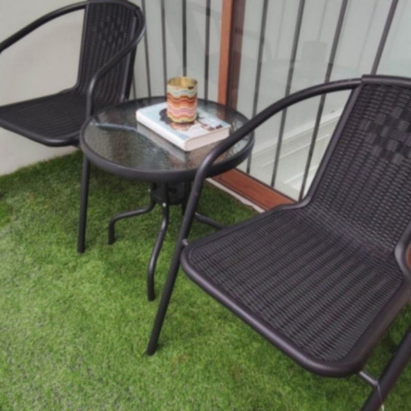 Kursi teras rotan plastik 2 kursi + 1 meja bulat pendek