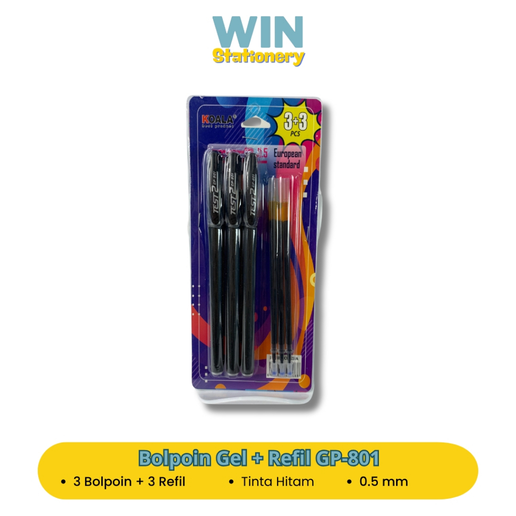 

Bolpoin Gel Ink Pen Koala GP-801 Set 3 Hitam