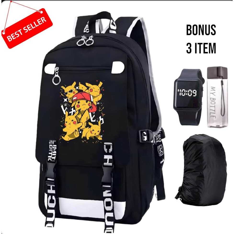 ZORO TAS [COD] TAS ANIME PIKACHU - TAS ANAK GAMBAR PIKACHU - TAS SEKOLAH ANAK FREE 3 ITEM - TAS ANAK