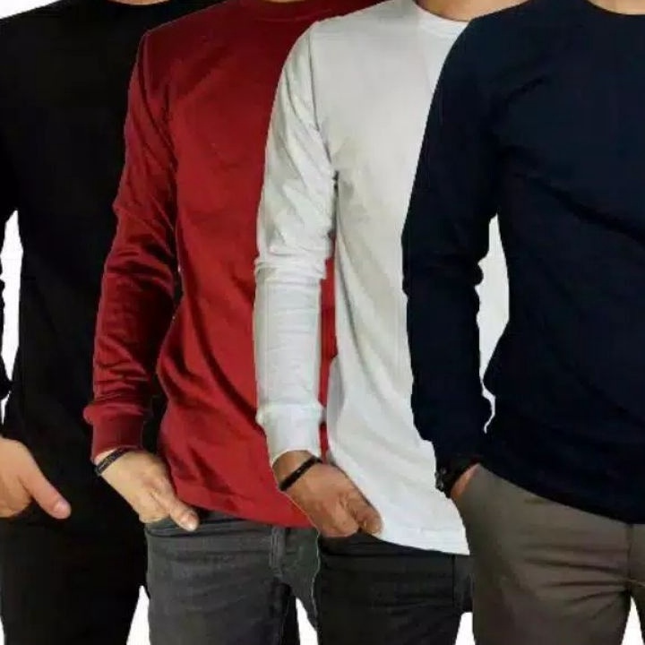 Kaos Polos Lengan Panjang Pria Wanita Katun Combed 3s Ujung Lengan Pakai Rib Karet