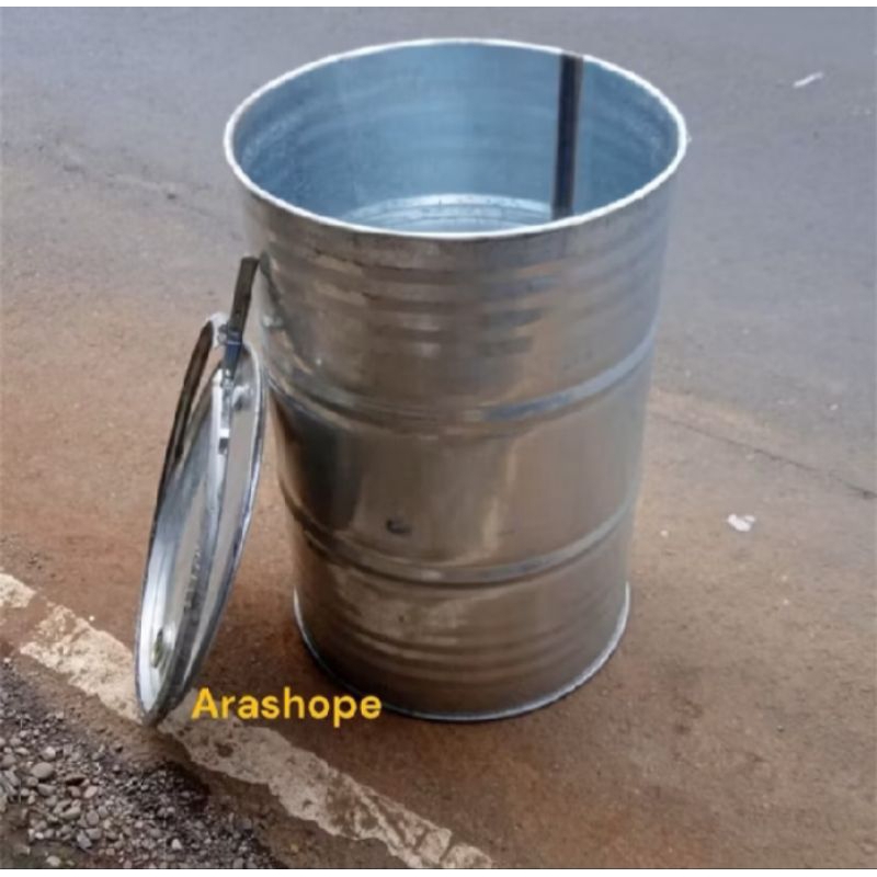 drum galvanis kapasitas 200 liter tutup lebar/drum sampah/tempat bakar sampah/drum air/ jembung air/