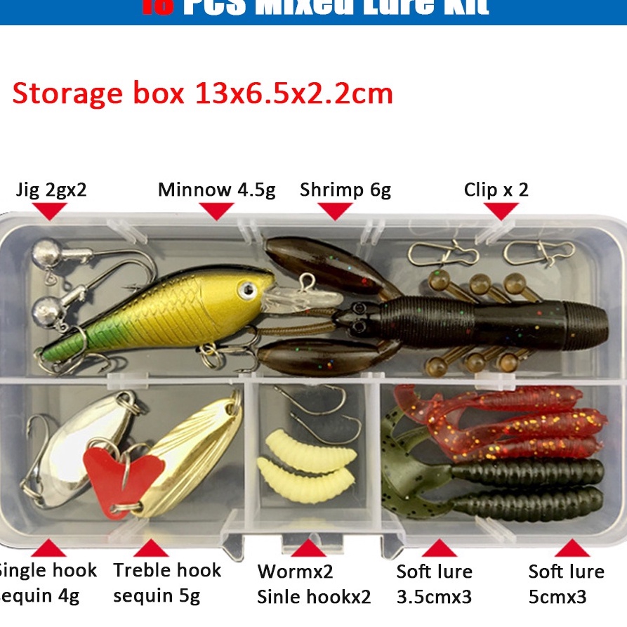 Update Favorit  LUC 18 pcs Set Umpan Serbaguna Lembut Kit Plastik Alat Pancing Berpayet Keras Alat P