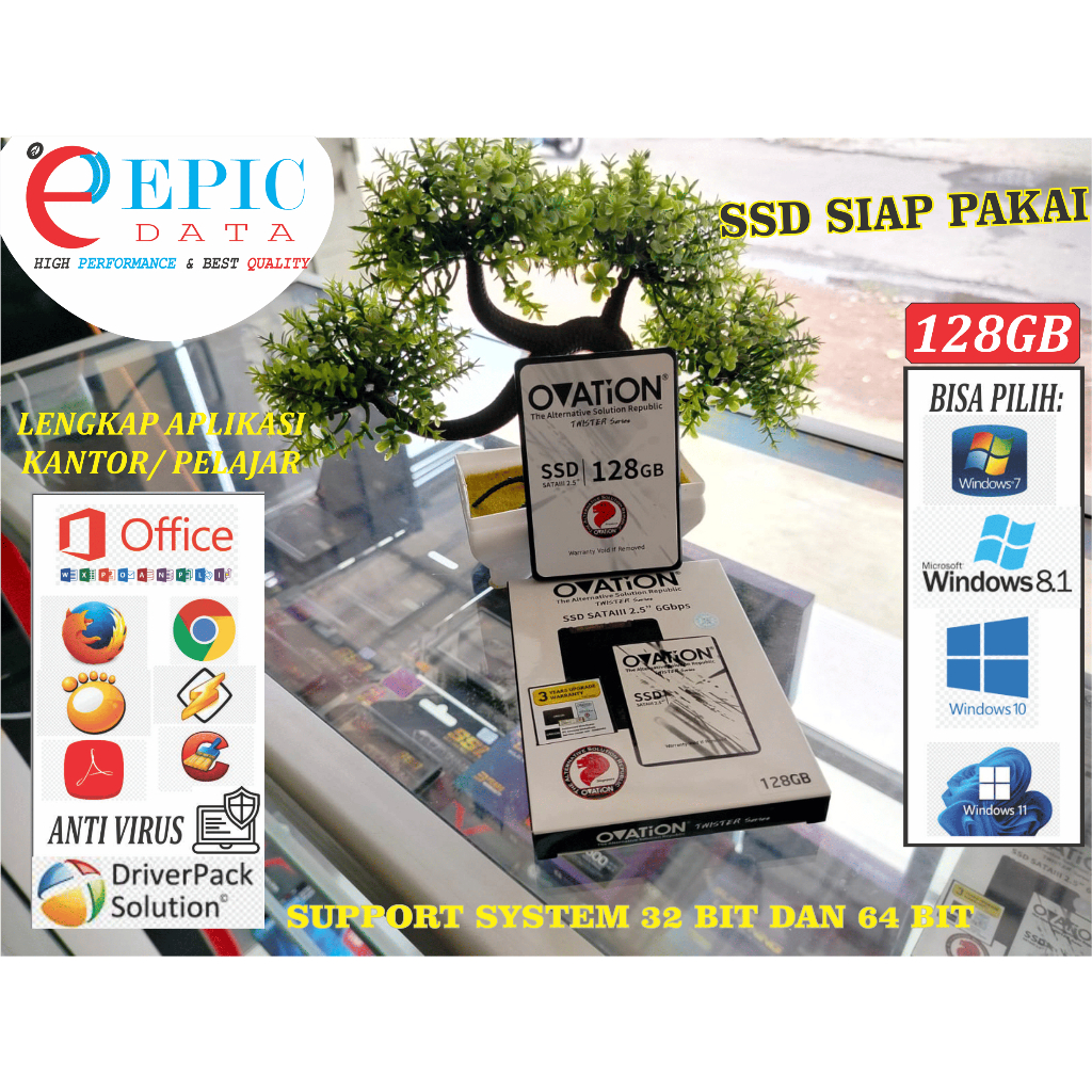SSD WINDOWS SIAP PAKAI 128GB 512GB TIDAK PERLU INSTAL ULANG PNP LENGKAP APLIKASI STANDAR FREE KABEL 