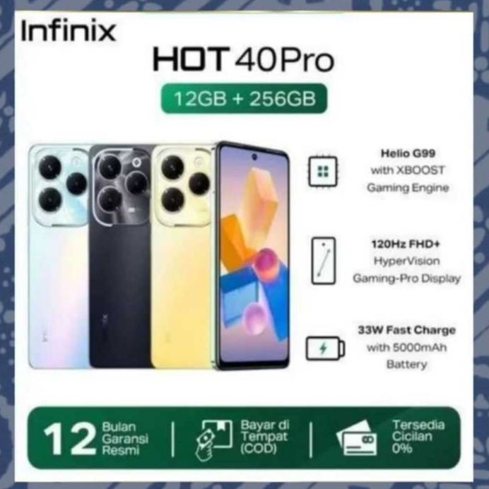 HP SECOND BERKUALITAS INFINIX HOT 40 PRO, 12/256GB GARANSI RESMI INFINIX INDONESIA WARNA RANDEM