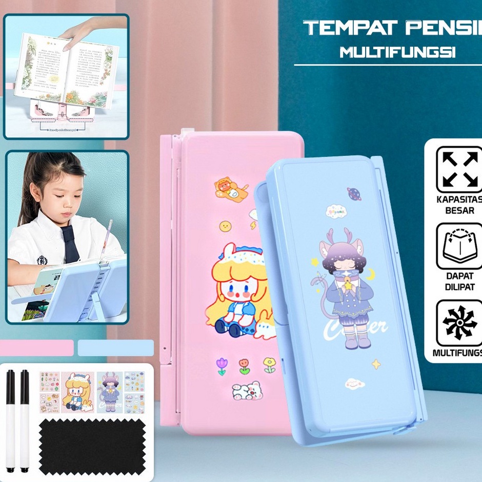 

KODE O39H Tempat Pensil 2IN1 Multifungsi dengan Tatakan Buku dan Papan Tulis Praktis Kotak Pensil Lipat Tempat Penyimpanan Alat Tulis Anak Sekolah Pencil Case Book Holder Import Stockami A73
