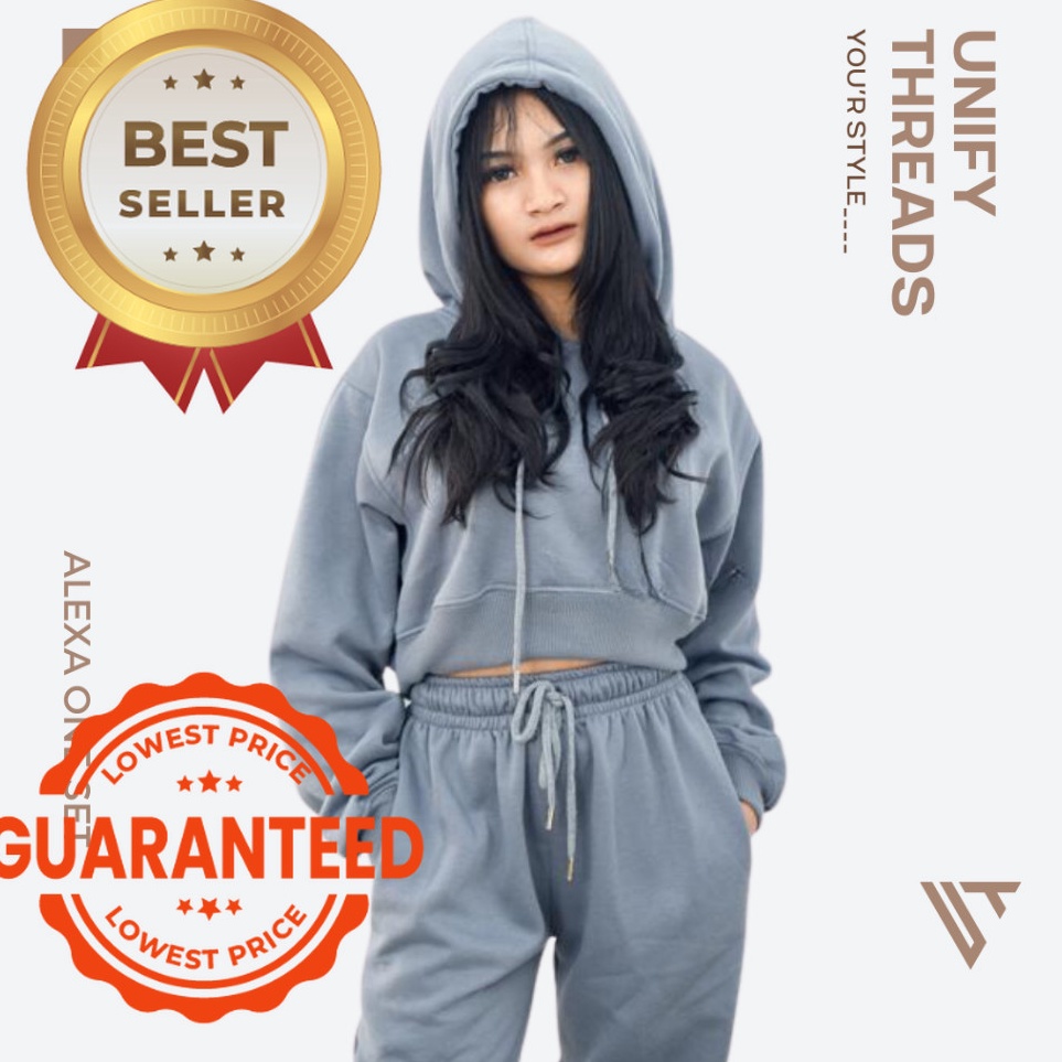 Murah Berkualitas ALEXA ONE SET HOODIE JUMPER CROP CELANA SWEATPANTS JOGGER PANJANG ATASAN WANITA