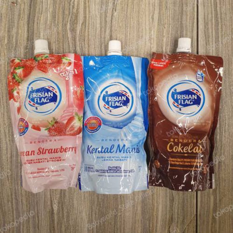 

frisian flag skm pouch rasa stroberi /coklat/putih 280 gram