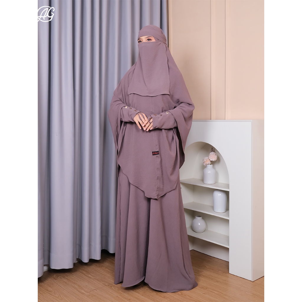 HASNA Gamis Syar'i  Set Muslimah krudung jumbo cadar bandana Crinkle Airflow Abaya Syari Dress
