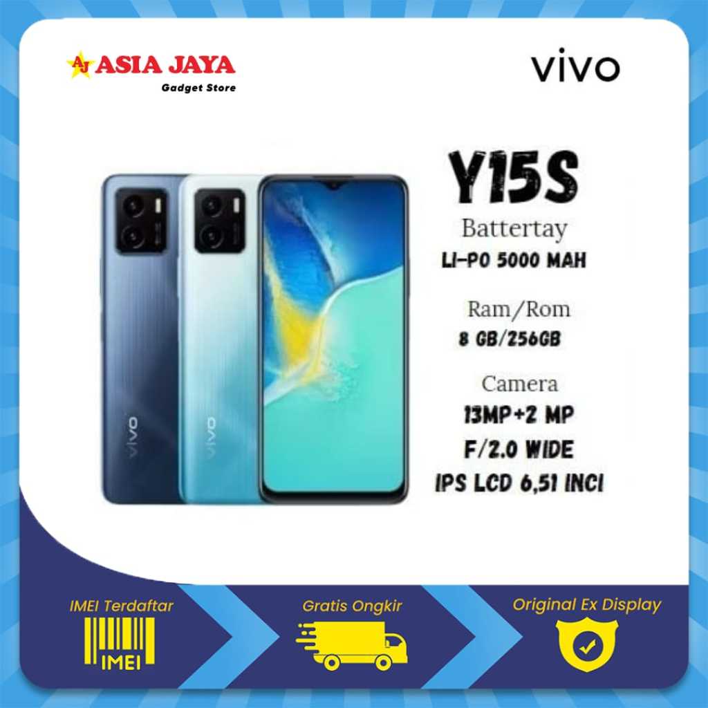 [EX DSIPLAY] Vivo Y15s Ram 3GB+32GB MediaTek Helio P35 - 13MP Dual Camera - 6.51" IPS LCD - 5000mAh