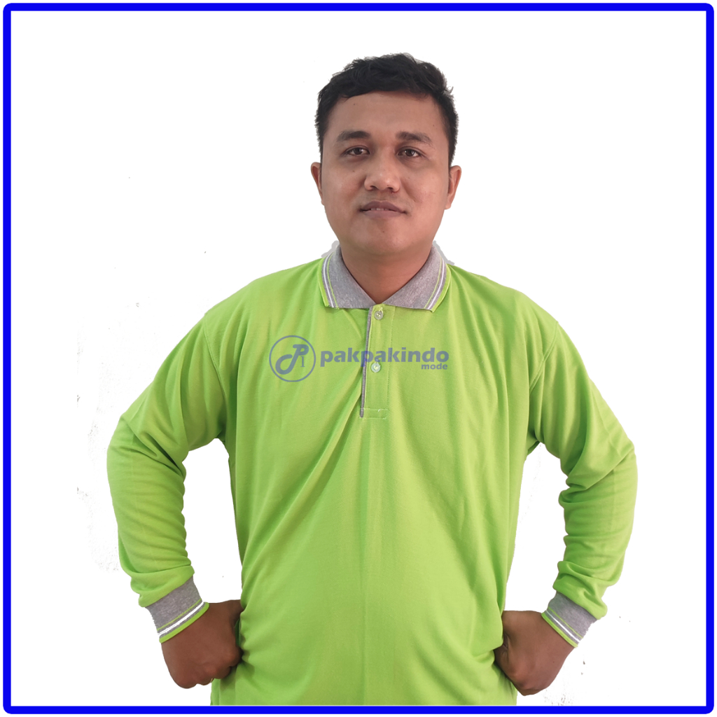 KAOS POLO KERAH POLOS HIJAU STABILO KOMBINASI ABU-ABU LENGAN PANJANG PRIA WANITA