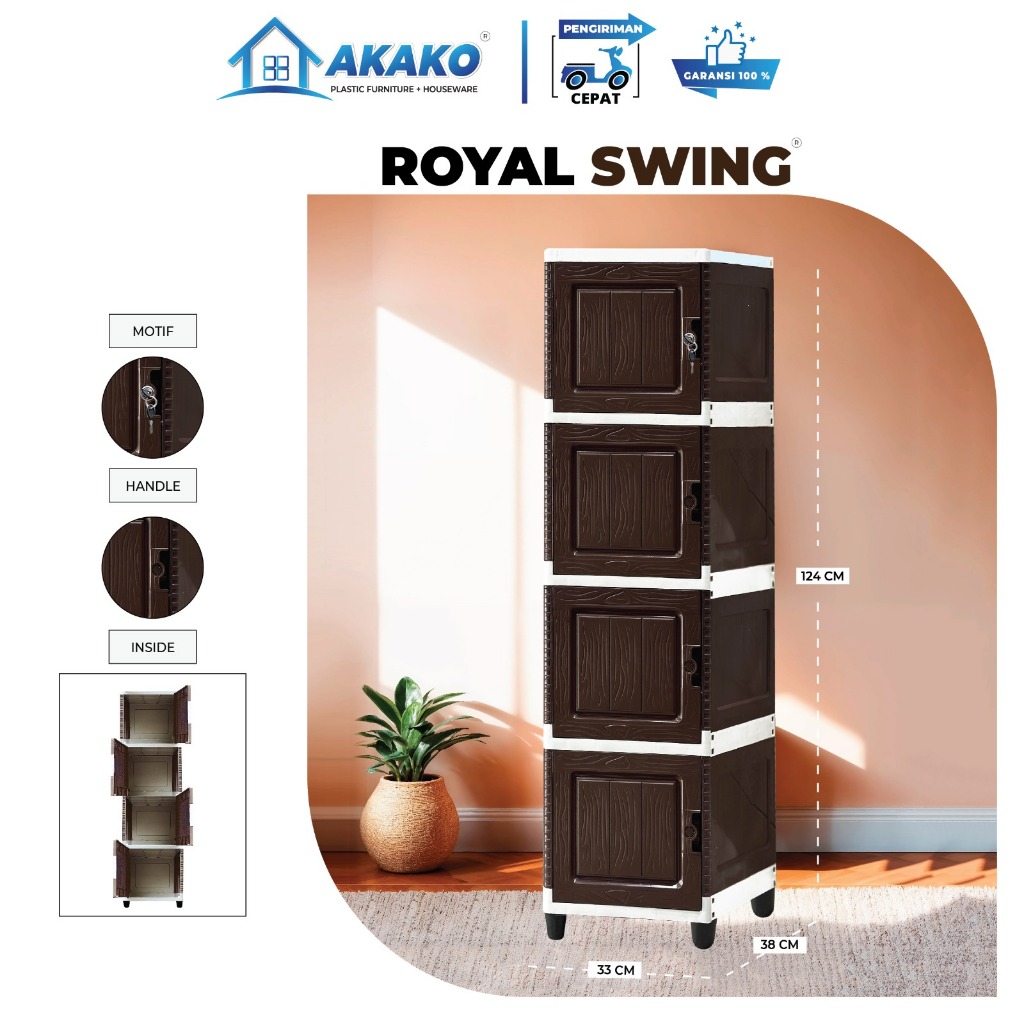 AKAKO - LEMARI PAKAIAN PLASTIK 1 PINTU AKAKO  ROYAL SWING SUSUN 2 3 4 DAN 5