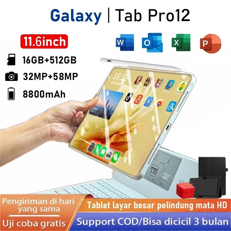 【Bisa COD】Tablet Murah Galaxy Tab Pro12 Baru 11.6inch 16GB+512GB Tablet Android Komputer Definisi Ti