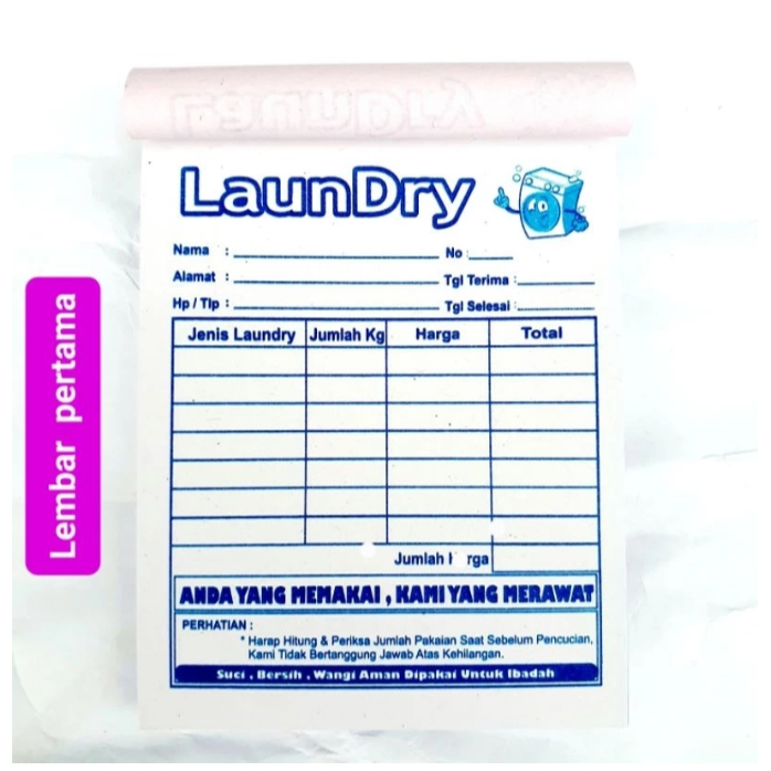 

NOTA LAUNDRY 2 ply / 2 rangkap warna warni MOTIF POLOS