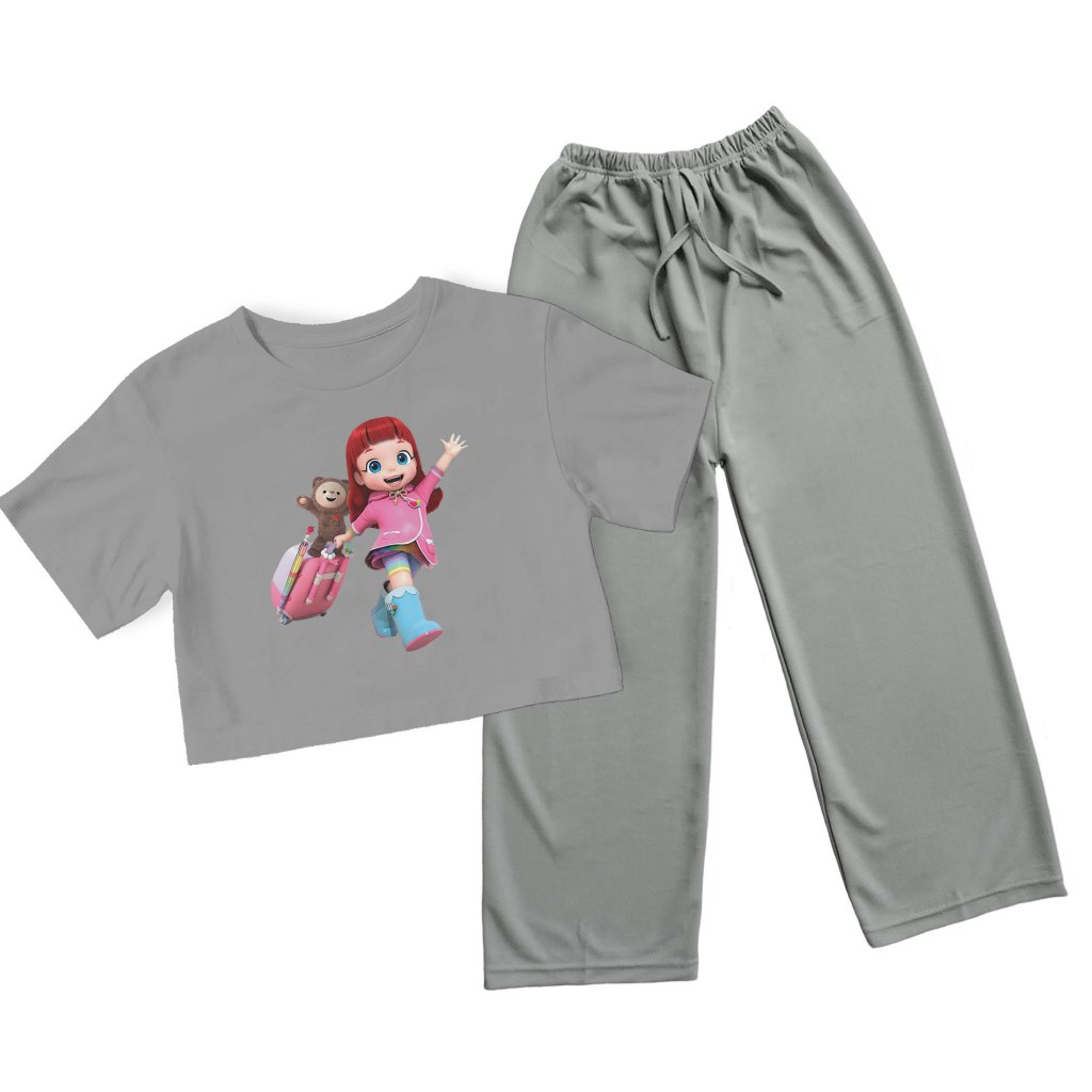 Setelan Crop Oversize Viral RAINBOW RUBY KOPER Anak Remaja Celana Kulot Pakaian Fashion
