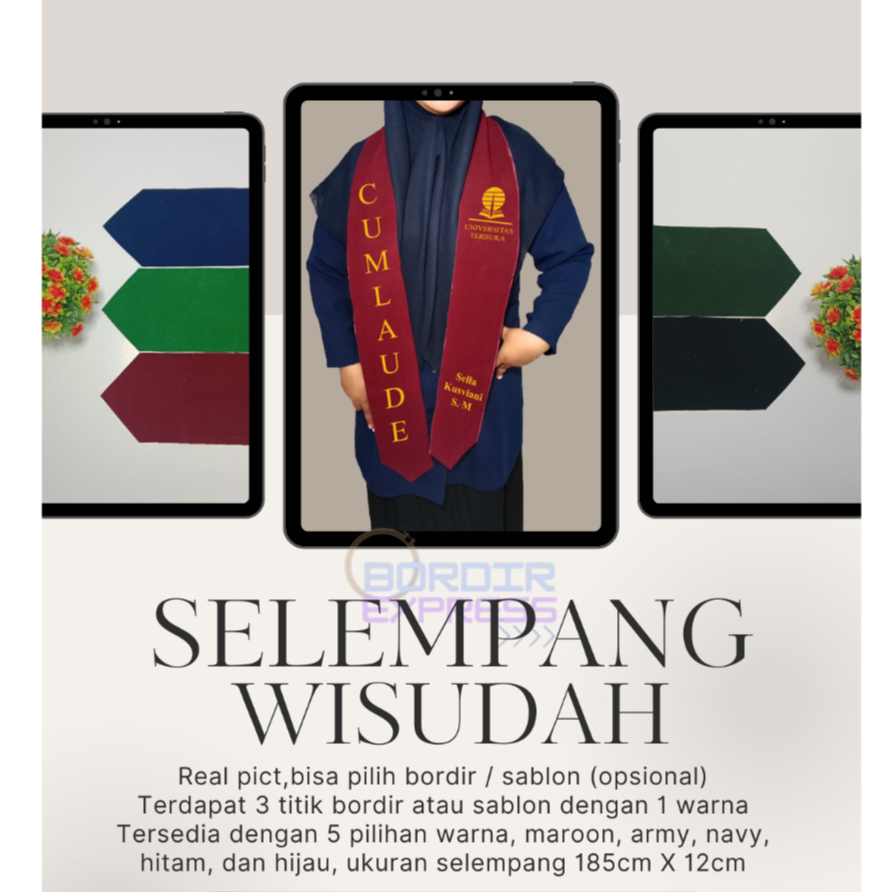 (1 HARI JADI) SELEMPANG WISUDA | BORDIR SELEMPANG WISUDA | BORDIR SELEMPANG | SELEMPANG POLOS