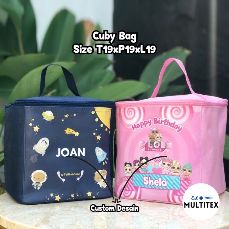 19 x 19 x 19 cuby bag souvenir merchandise ulang tahun perusahaan anak murah tas canvas snack custom