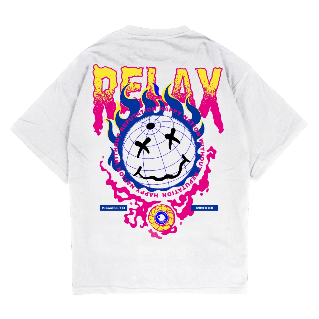 ORI Ngab Kaos Baju Distro Oversize Relax Smile Unisex OVZ030 Hitam Pria Wanita Cotton Combed 24s