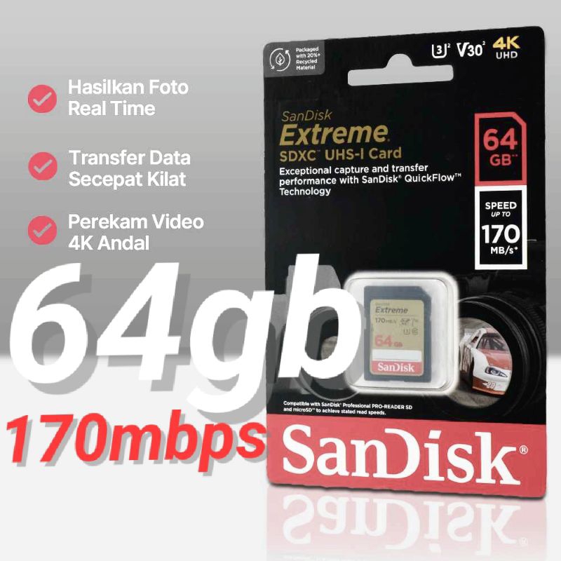 Memory kamera Sandisk Extreme 64gb memori sandisk extreme 64 gb sandisk extreme sdhc 4k 64giga