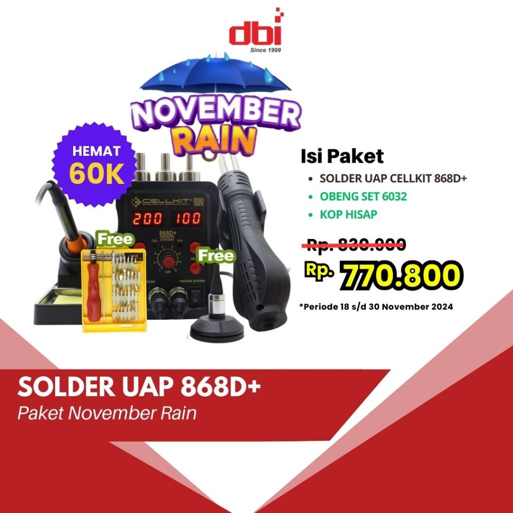 Solder Uap - Blower - Hot Air Gun Digital 2in1 CELLKIT 868D+