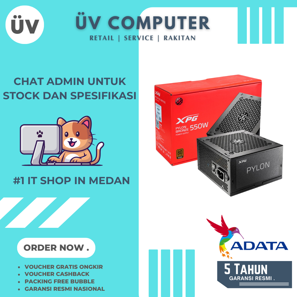 Power Supply PSU Internal PC Komputer ADATA XPG PYLON 550W | Black Htam | Non Modular 80+ Plus Bronz