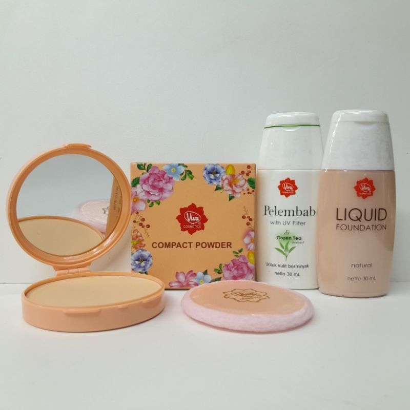 Paket 3in1 make up viva bedak natural+foundation+pekembab