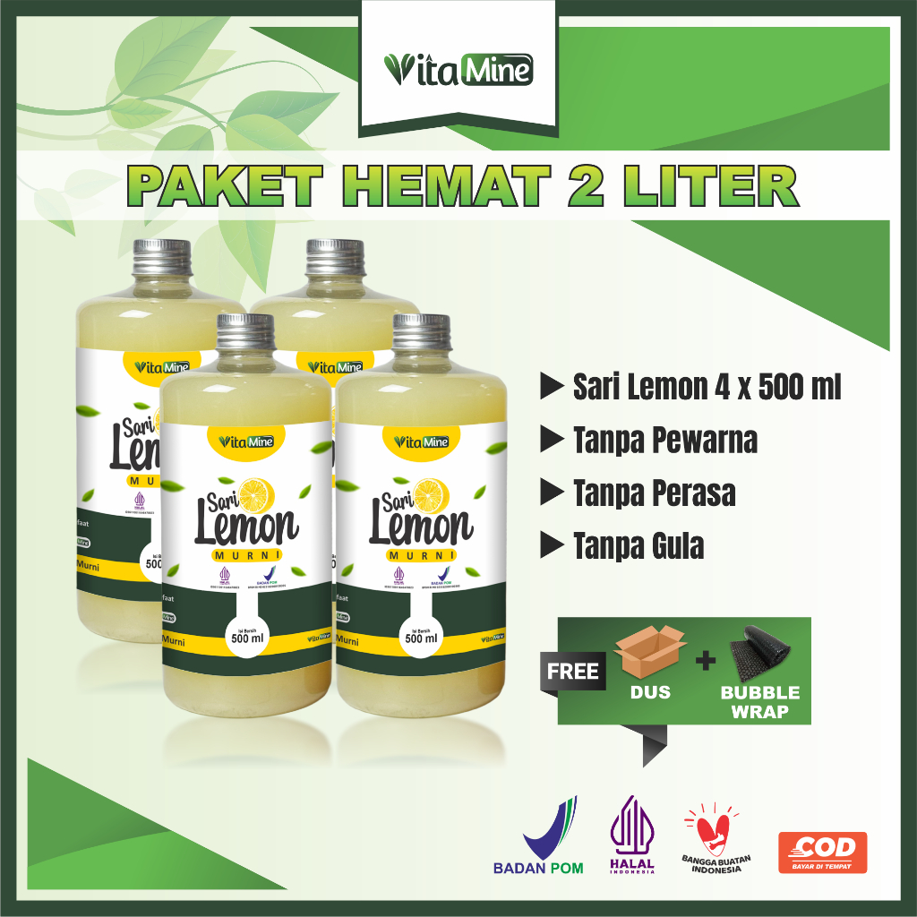 

Vitamine - Sari Lemon Murni paket hemat 2 Liter - Diet Detoks Alami - BPOM dan HALAL